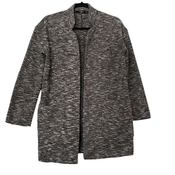 MANGO Basics Black and White Long Open Cardigan with Side Pockets Size Small-Med - Picture 1 of 8